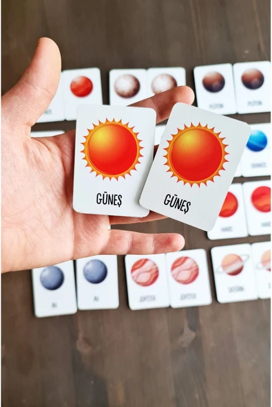kutuTR 24 Parça Uzay ve Gezegenler Hafıza ve Zeka Kartları Eşleştirme Oyunu Ahşap Eğitici Puzzle Oyuncak - 2