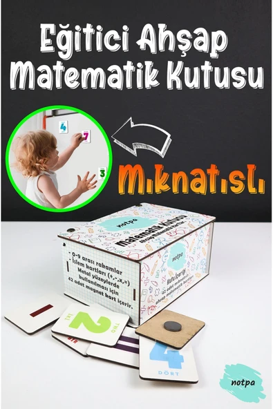 kutuTR Notpa Eğitici Ahşap Matematik Kutusu, Ahşap Matematik Magnetler 3set