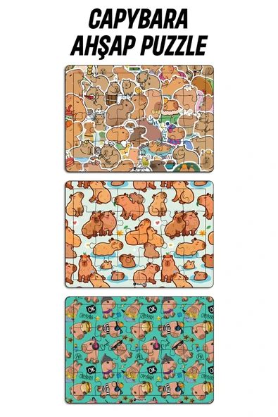 kutuTR Çocuklar Için Eğitici Ve Öğretici Capybara Ahşap 24 Parça Renkli Puzzle 3lü Set - Resim 4