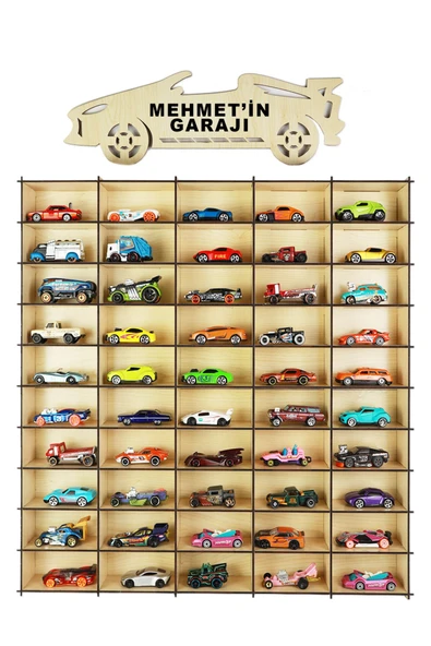 kutuTR Oyuncak Araba Rafı 50'li Akça Renk (HOTWHEELS VE MATCBOX ARABALARI IÇİN UYGUNDUR) - 2