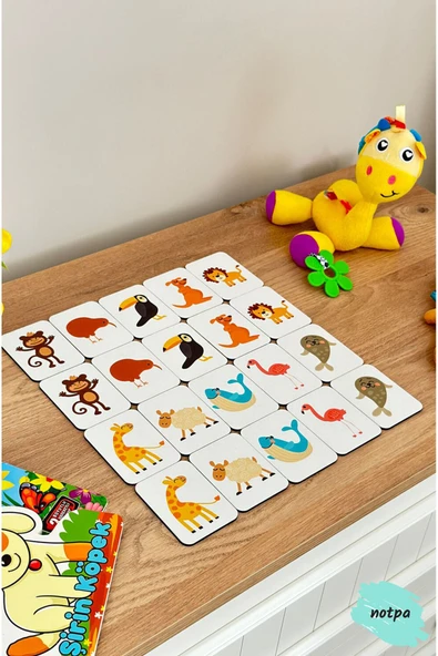 kutuTR Notpa 20 Parça Hayvanlar  Eşleştirme Oyunu Hafıza Kartı Ahşap Eğitici Puzzle Oyuncak Set 3 - 2