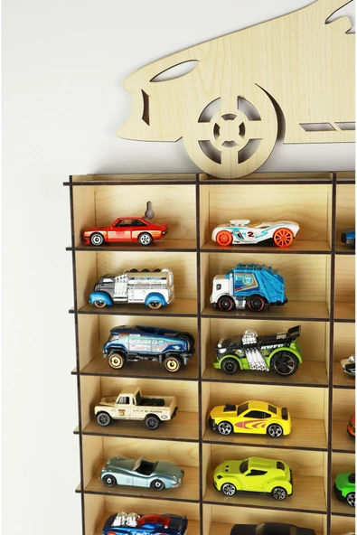 kutuTR Oyuncak Araba Rafı 50'li Akça Renk (HOTWHEELS VE MATCBOX ARABALARI IÇİN UYGUNDUR) - 4