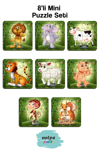 kutuTR Çocuklar Için Eğitici Ve Öğretici Ahşap 8 Li 4 Parçalı Hayvanlar Mini Puzzle Set 8'li Set 2