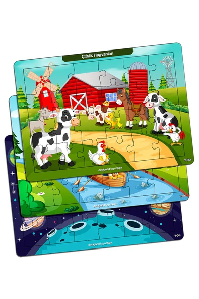 kutuTR Çocuklar Için Eğitici Ve Öğretici Ahşap 24 Parça Renkli Puzzle 3lü Set 5 ürün görseli 1