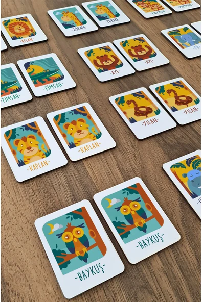 kutuTR 24 Parça Hayvanlar Serisi Zeka Kartları Eşleştirme Oyunu Hafıza Kartı Ahşap Eğitici Puzzle - 2