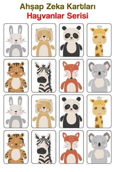 kutuTR Notpa 16 Parça Hayvanlar Zeka Kartları Eşleştirme Oyunu Hafıza Kartı Ahşap Eğitici Puzzle Hyv 2 - 2