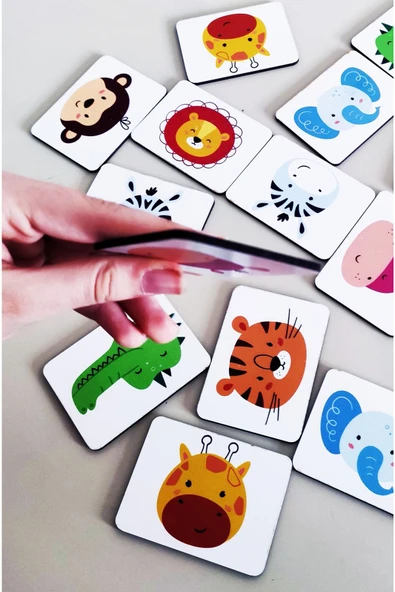 Notpa 16 Parça Hayvanlar Zeka Kartları Eşleştirme Oyunu Hafıza Kartı Ahşap Eğitici Puzzle Oyuncak - 5