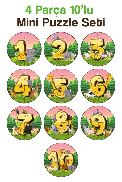 kutuTR İlk Puzzle'm Sevimli Hayvanlarile Rakamları Öğreniyorum  Serisi 10'lu Set - 4