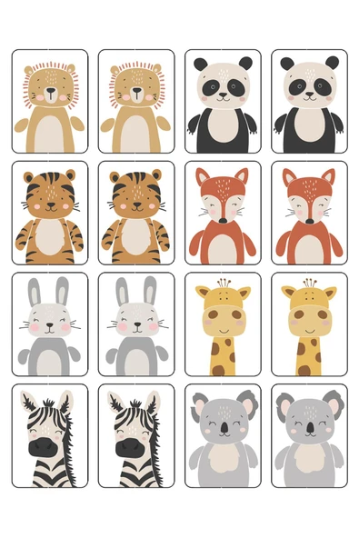 kutuTR Notpa 16 Parça Hayvanlar Zeka Kartları Eşleştirme Oyunu Hafıza Kartı Ahşap Eğitici Puzzle Hyv 2