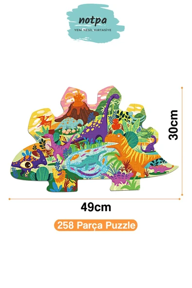 kutuTR Notpa Dinazor Serisi 2 Ahşap Puzzle +5 yaş ve Yetişkinler Yapboz 49x30cm 258 Parça - 4
