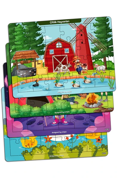 kutuTR Notpa Çocuklar I?çin 24 Parça Eğitici Ve Öğretici Ahşap Renkli Puzzle 4lü Set 8