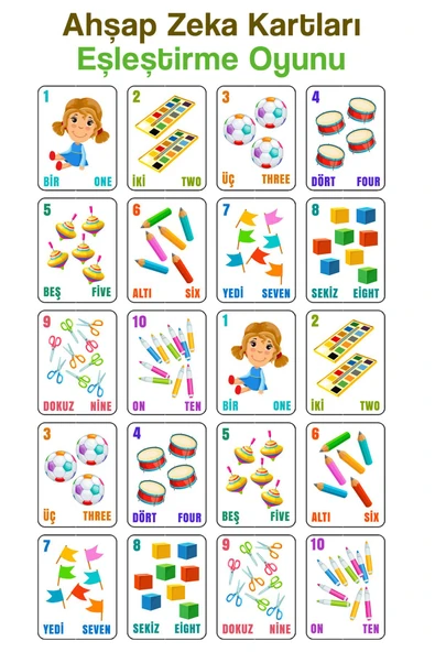 kutuTR Notpa 20 Parça Sayılar Serisi Zeka Kartları Eşleştirme Oyunu Hafıza Kartı Ahşap Eğitici Puzzle - 3