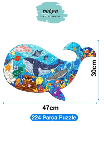 kutuTR Notpa Ahşap Renkli Hayvanlar Serisi Balina Puzzle 5 Yaş Ve Yetişkinler Için Yapboz 30x47cm - 4