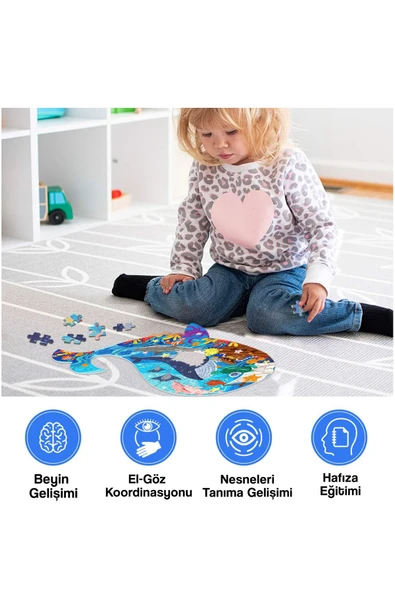 kutuTR Notpa Ahşap Renkli Hayvanlar Serisi Balina Puzzle 5 Yaş Ve Yetişkinler Için Yapboz 30x47cm - 2