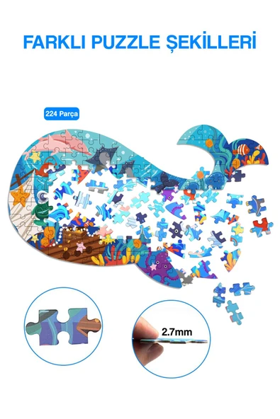 kutuTR Notpa Ahşap Renkli Hayvanlar Serisi Balina Puzzle 5 Yaş Ve Yetişkinler Için Yapboz 30x47cm - 5