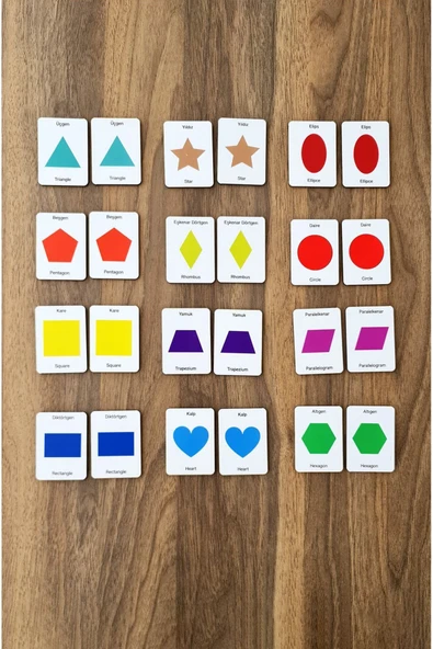 kutuTR 24 Parça Geometrik Şekiller Hafıza ve Zeka Kartları Eşleştirme Oyunu Ahşap Eğitici Puzzle Oyuncak - 4