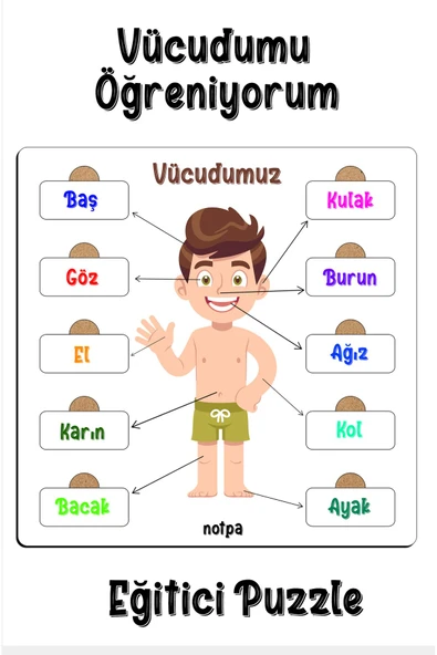kutuTR Notpa Çocuklar İçin  Vücudumu Öpğreniyorum Eğitici Puzzle