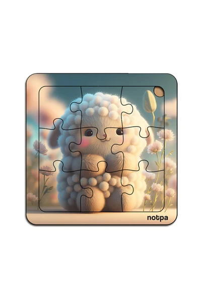 kutuTR Çocuklar İçin  Sevimli Hayvanlar Ahşap Renkli Yapboz 13x13 Ebadında Puzzle 9 Parça 3'lü Set 311
