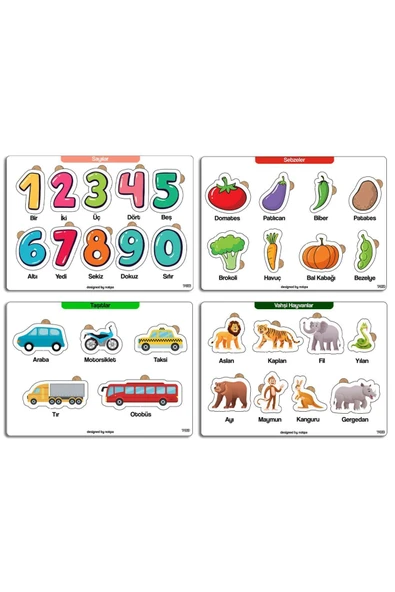 kutuTR Notpa Çocuklar Için Eğitici Ve Öğretici Ahşap Renkli Yapboz 4lü Set 104 ürün görseli 1