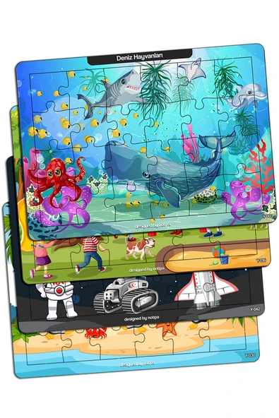 kutuTR Notpa Çocuklar Için Eğitici Ve Öğretici Ahşap 24 Parça Renkli Puzzle 4lü Set 9