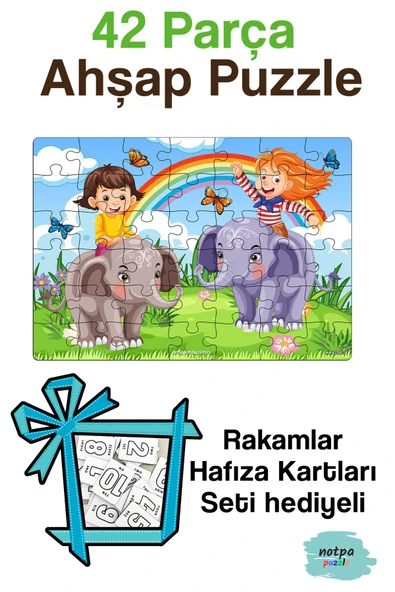 kutuTR NOTPA Eğitici ve Öğretici AHŞAP Renkli Yapboz 42 Parça Puzzle 3 KY42-003 Hafıza Kart Seti Hediyeli - 4