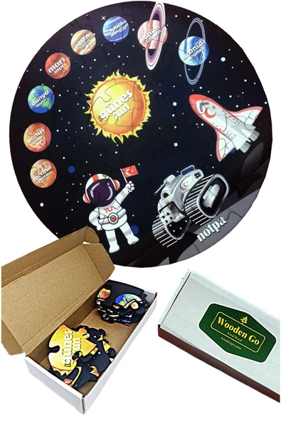 kutuTR Ahşap Gezegen Puzzle 41cm, Mega Boy Renkli Uzay Bebek, Çocuk Ve Okul Öncesi Için Puzzle - 7