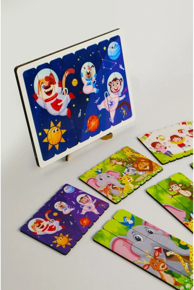 kutuTR Ahşap Çubuk Puzzle, 3lü Set Puzzle, , Montesorri Puzzle ÇB302
