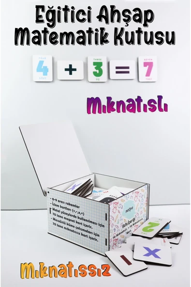 kutuTR Notpa Eğitici Ahşap Matematik Kutusu, Ahşap MAtematik Kartlar Ve Magnetler