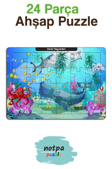 kutuTR NOTPA Çocuklar İçin Eğitici ve Öğretici Ahşap Renkli Yapboz 18x25 Ebadında Puzzle Deniz Canlıları