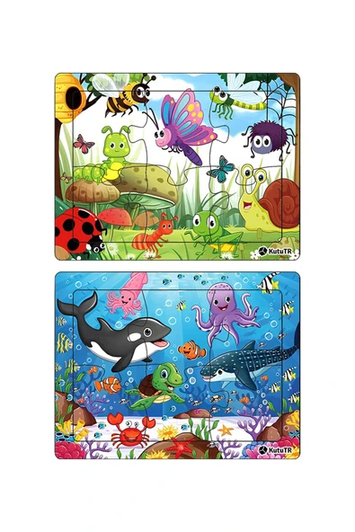 kutuTR Çocuklar Için Eğitici Ve Öğretici Ahşap 6 Parça 13x17 Renkli Puzzle 6'lı Set-608 - 2