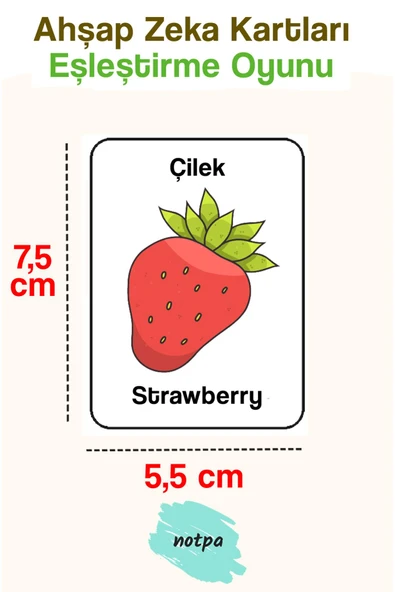 kutuTR Notpa 16 Parça Meyvalar Zeka Kartları Eşleştirme Oyunu Hafıza Kartı Ahşap Eğitici Puzzle Oyuncak - 3
