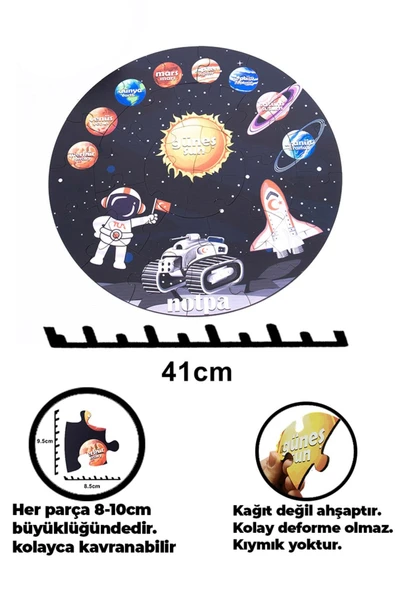 kutuTR Ahşap Gezegen Puzzle 41cm, Mega Boy Renkli Uzay Bebek, Çocuk Ve Okul Öncesi Için Puzzle - 2