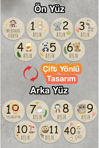 kutuTR Ahşap Türkçe Aylık Plak Seti Bebek Fotoğraf Kartları Ahşap Bebek Anı Kartı Yenidoğan Hediyesi - 2