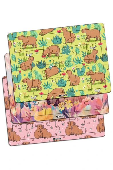 kutuTR Çocuklar Için Eğitici Ve Öğretici Capybara Ahşap 24 Parça Renkli Puzzle 3lü Set 6