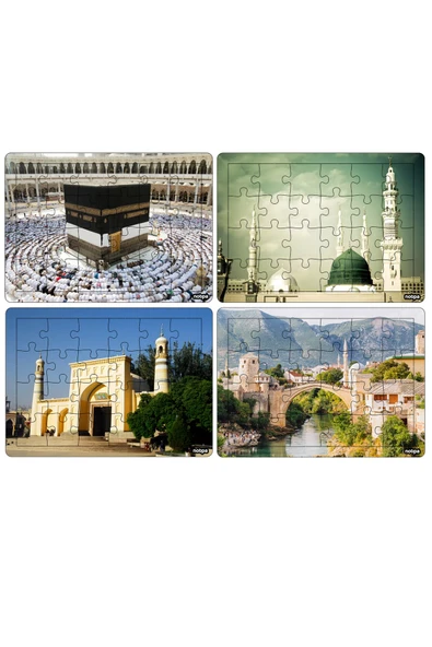 kutuTR NOTPA Çocuklar İçin Eğitici ve Öğretici Ahşap Renkli Yapboz 4lü Set İslam ve Medeniyet Serisi - 4