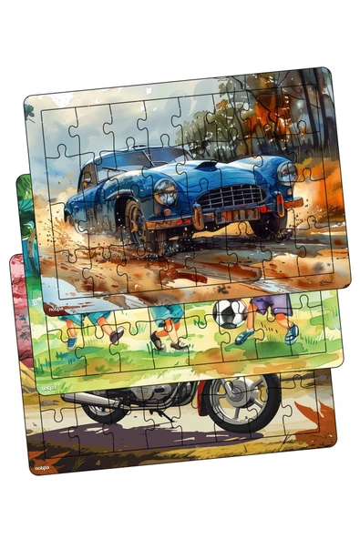 kutuTR Çocuklar Için Eğitici Ve Öğretici Ahşap 32 Parça Renkli Puzzle 3lü Set 321