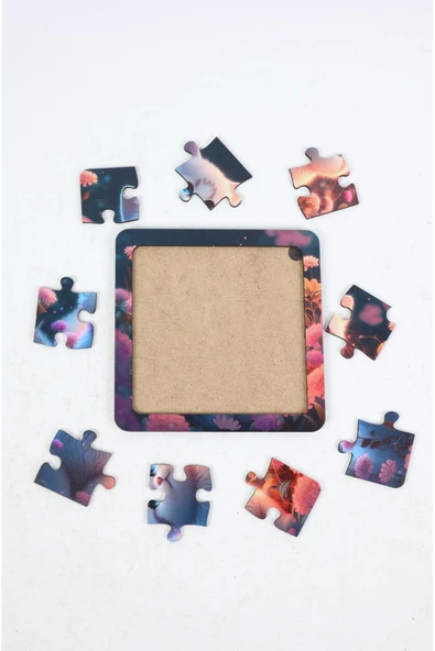 kutuTR Çocuklar İçin  Sevimli Meyveler Ahşap Renkli Yapboz 13x13 Ebadında Puzzle 9 Parça 3'lü Set 312 - 7