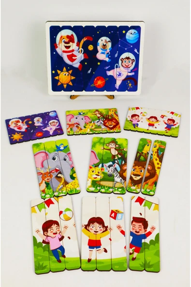 kutuTR Ahşap Çubuk Puzzle, 3lü Set Puzzle, , Montesorri Puzzle ÇB302 - 3