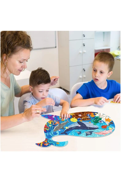 kutuTR Notpa Ahşap Renkli Hayvanlar Serisi Balina Puzzle 5 Yaş Ve Yetişkinler Için Yapboz 30x47cm - 3
