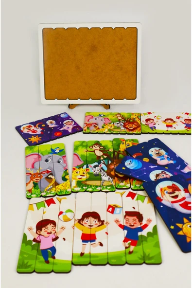 kutuTR Ahşap Çubuk Puzzle, 3lü Set Puzzle, , Montesorri Puzzle ÇB302 - 4