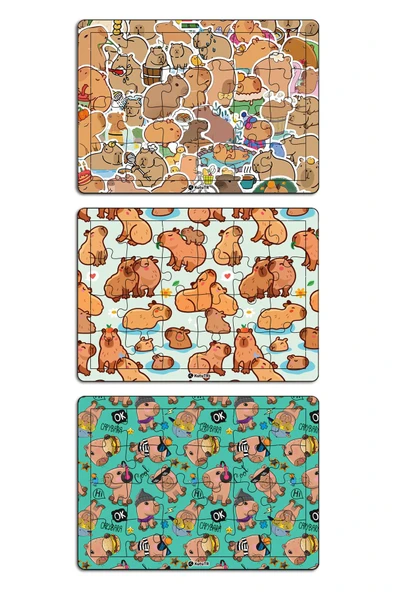 kutuTR Çocuklar Için Eğitici Ve Öğretici Capybara Ahşap 24 Parça Renkli Puzzle 3lü Set - Resim 3