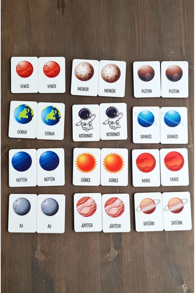 kutuTR 24 Parça Uzay ve Gezegenler Hafıza ve Zeka Kartları Eşleştirme Oyunu Ahşap Eğitici Puzzle Oyuncak - 4