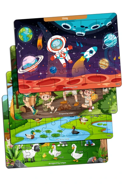 kutuTR Notpa Çocuklar Için Eğitici Ve Öğretici Ahşap 24 Parça Renkli Puzzle 4lü Set 7