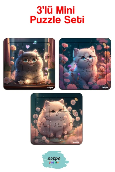 kutuTR NOTPA Çocuklar İçin  Ahşap Renkli Yapboz 13x13 Ebadında Puzzle 9 Parça 3'lü Set 310 - Resim 5