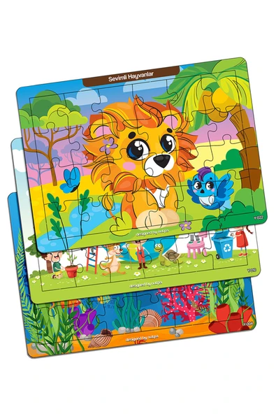 kutuTR Çocuklar Için Eğitici Ve Öğretici Ahşap 24 Parça Renkli Puzzle 3lü Set 2