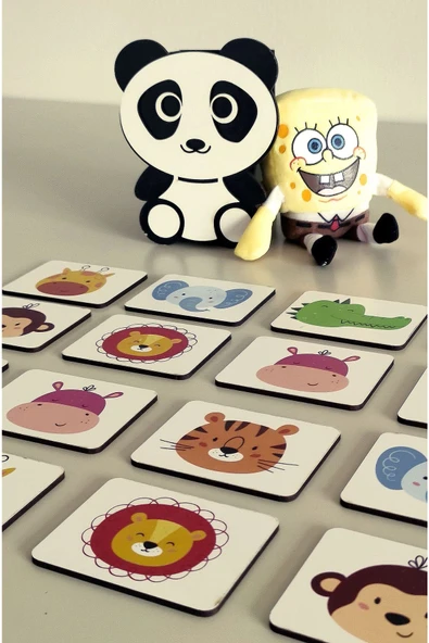 Notpa 16 Parça Hayvanlar Zeka Kartları Eşleştirme Oyunu Hafıza Kartı Ahşap Eğitici Puzzle Oyuncak - 2