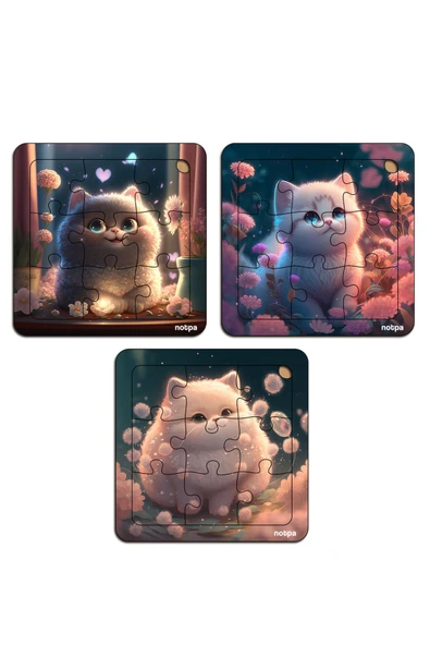 kutuTR NOTPA Çocuklar İçin  Ahşap Renkli Yapboz 13x13 Ebadında Puzzle 9 Parça 3'lü Set 310 - Resim 6