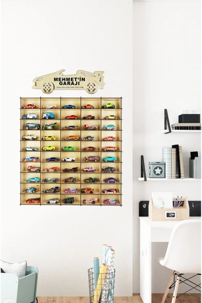 kutuTR Oyuncak Araba Rafı 50'li Akça Renk (HOTWHEELS VE MATCBOX ARABALARI IÇİN UYGUNDUR)