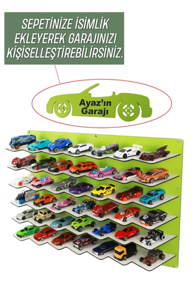 kutuTR 42 Araçlık Ahşap Duvar Rafı ( Hotweels Ve Matchbox ) (İSİM YAZDIRMAK IÇİN ISİMLİK ALINIZ)