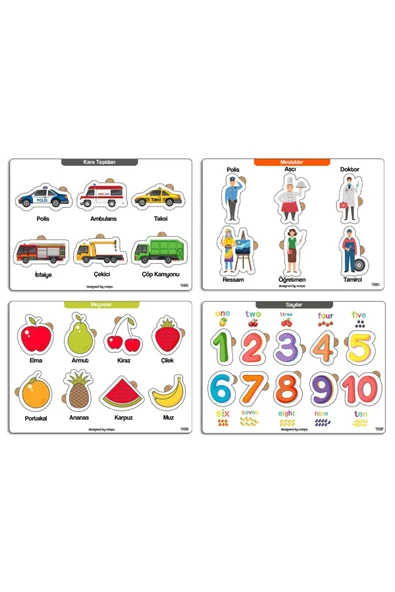 kutuTR Notpa Çocuklar Için Eğitici Ve Öğretici Ahşap Renkli Yapboz 4lü Set 103 - Resim 3